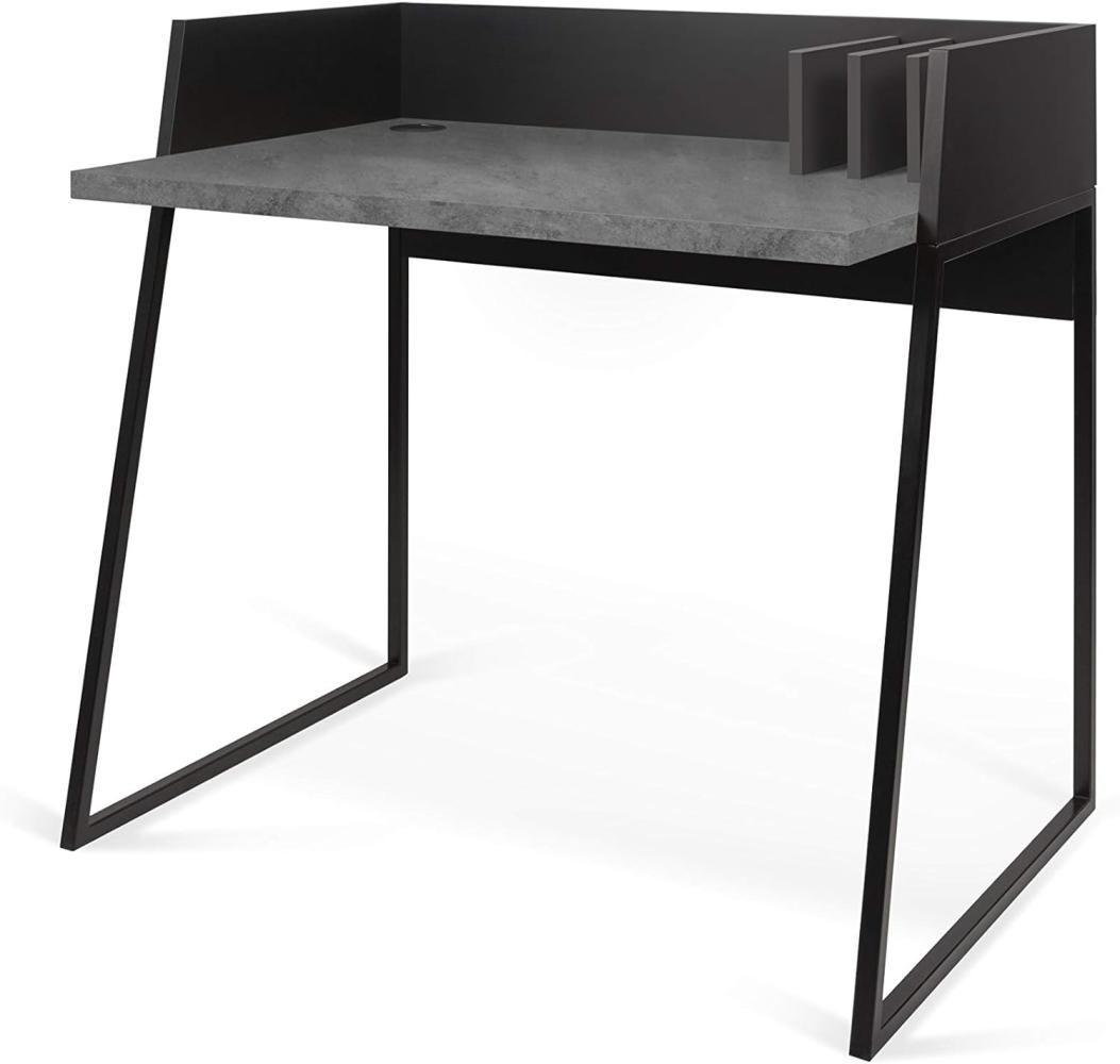 TEMAHOME Volga Schreibtisch, mit Metallgestell, kleine Trennwände, mit Kabeldurchführung, Chipboard/MDF/metalic legs, Black and Concrete Look, 90 x60 x88 cm (LxBxH) Bild 1