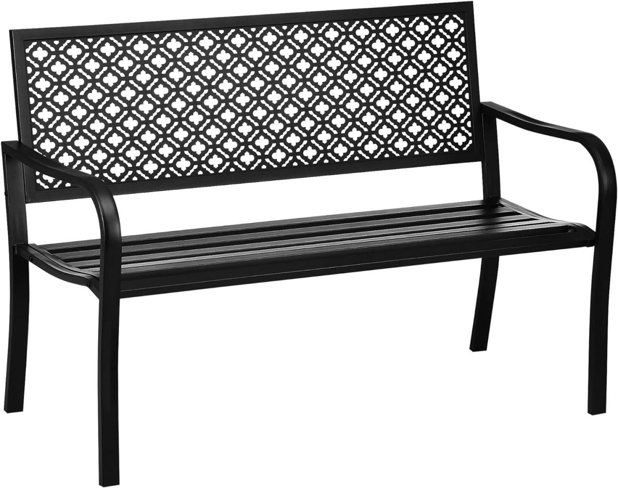 Outsunny Gartenbank Stahl, 2-Sitzer Parkbank mit Rückenlehne & Armlehne, Sitzbank mit Blumenmuster, für Garten, Balkon, max. 240 kg, Schwarz, 127 x 63 x 83 cm Bild 1