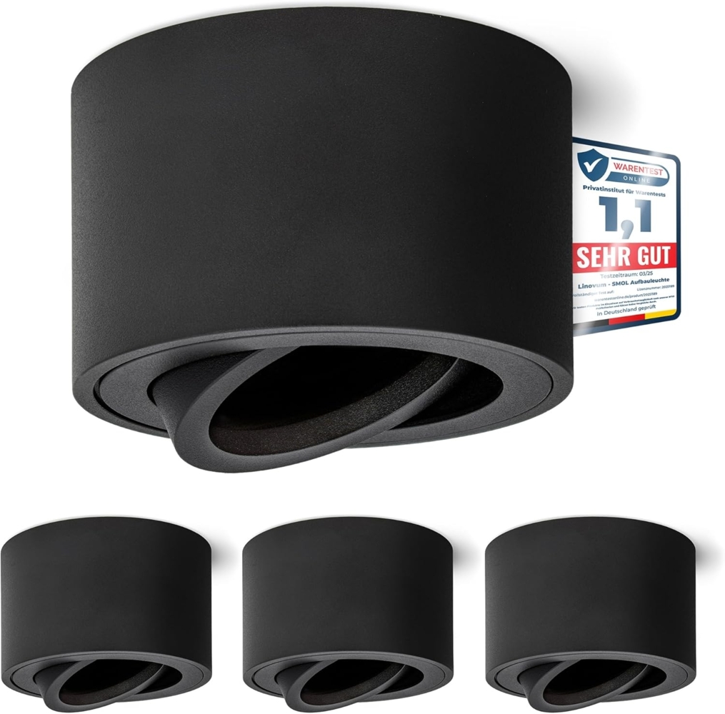 linovum LED Aufbaustrahler 4 x Schwenkbare Aufbauleuchten SMOL matt schwarz - Aufbauspot, Leuchtmittel nicht inklusive Bild 1