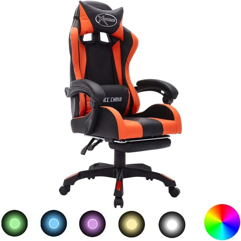 vidaXL Gaming Stuhl mit RGB LED-Leuchten Fußstütze Höhenverstellbar Chefsessel Bürostuhl Drehstuhl Schreibtischstuhl Sportsitz Racing Orange Schwarz Kunstleder Bild 1