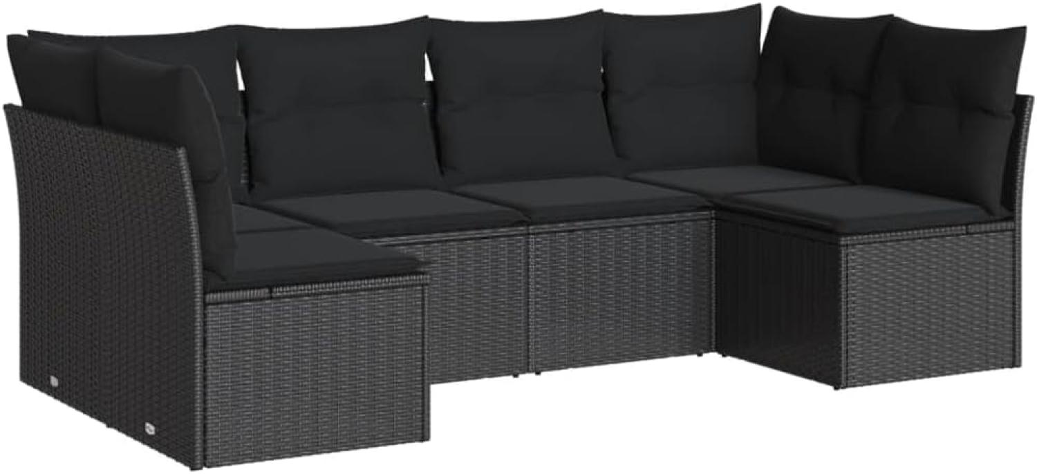 vidaXL 6-tlg. Garten-Sofagarnitur mit Kissen Schwarz Poly Rattan 3217385 Bild 1