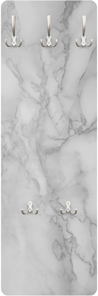 Bilderdepot24 Garderobenpaneel Design 3D-Optik Muster Steinoptik Marmoroptik Schwarz Weiß (ausgefallenes Flur Wandpaneel mit Garderobenhaken Kleiderhaken hängend), moderne Wandgarderobe - Flurgarderobe im schmalen Hakenpaneel Design Bild 1