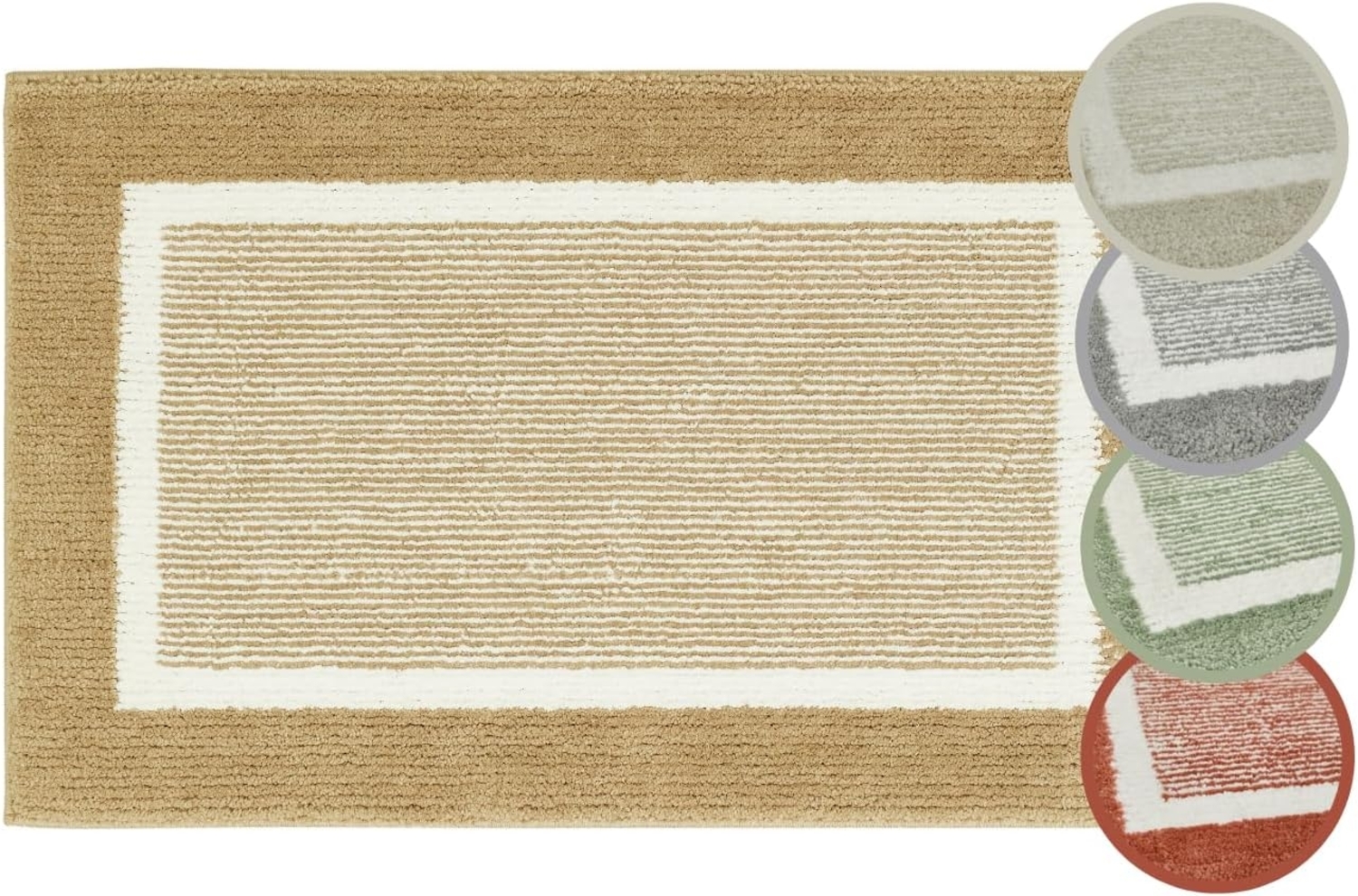 Andiamo Badematte Maui, Höhe 15 mm, rutschhemmend beschichtet, fußbodenheizungsgeeignet, Polyester, rechteckig, 2er-Set 40x60 cm / 60x100 cm, gestreift, mit Bordüre, auch als 2er Set erhältlich Bild 1