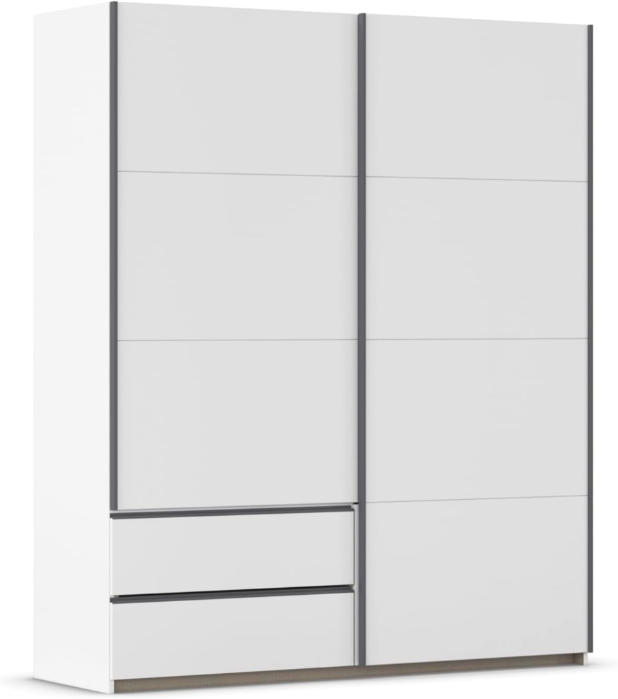 Rauch Möbel Stoke, Schwebetürenschrank, Kleiderschrank, Schrank, Garderobe, 2-türig, 2 Schubladen, Farbe Weiß, Griffleisten Grau metallic, Schwarz, 175 x 210 x 59 cm Bild 1