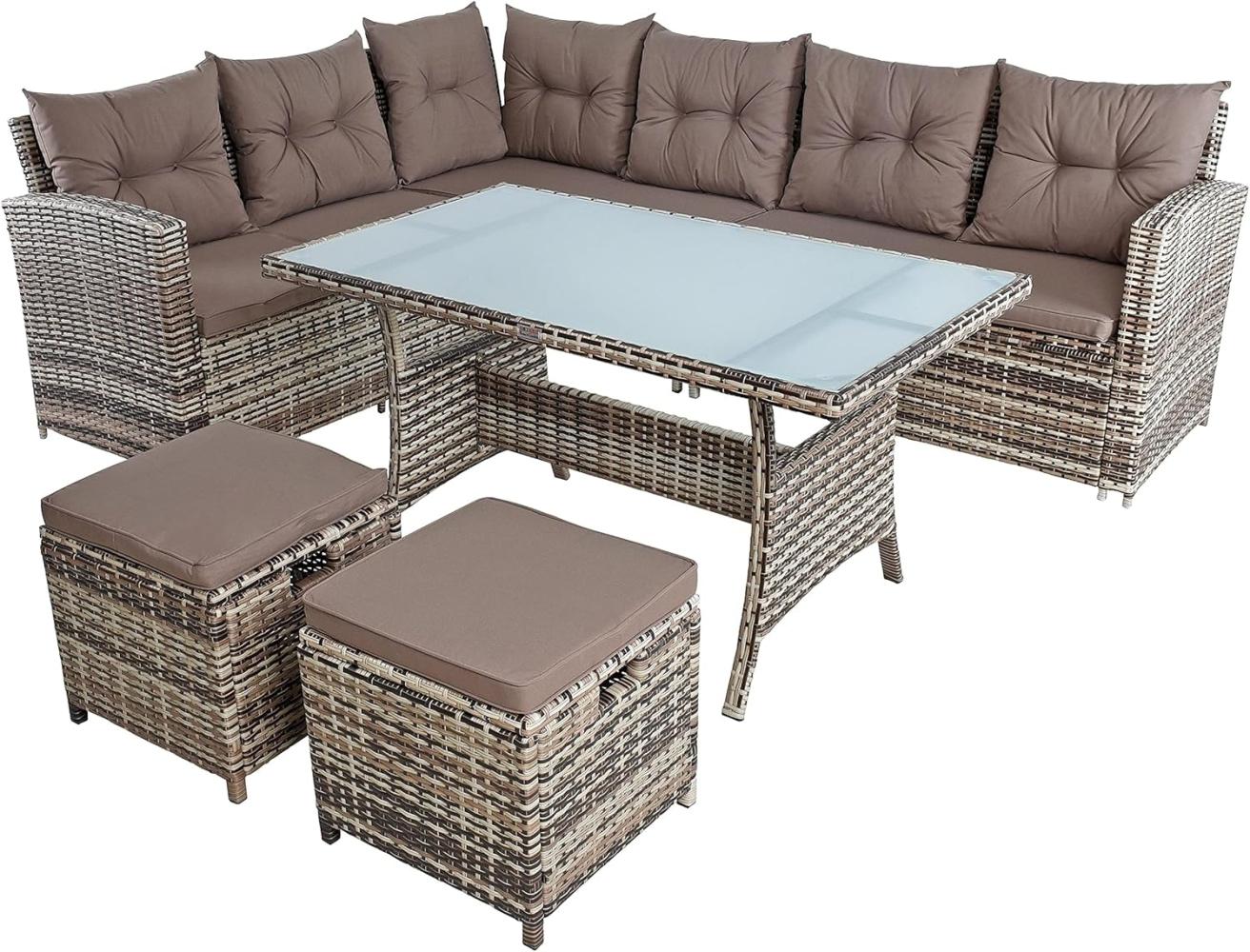 Polyrattan Sitzgruppe Essgruppe Gartenmöbel Lounge Gartengarnitur Beige-Braun Bild 1