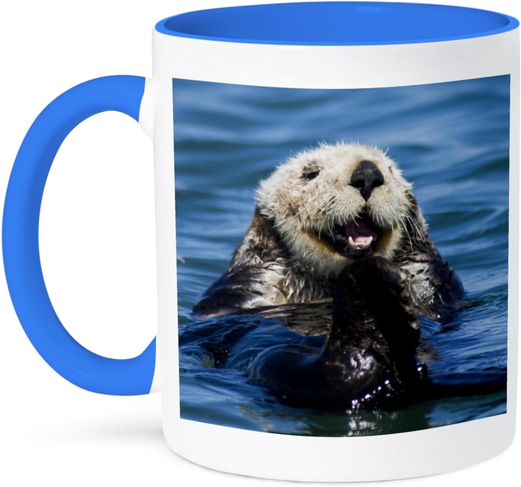 3dRose Sea Otter, Moss Landing, california-us05 jgs0198-jim Goldstein-Two Ton Blau Becher, Keramik, BlauWeiß, 10,16 x 7,62 x 9,52 cm Bild 1