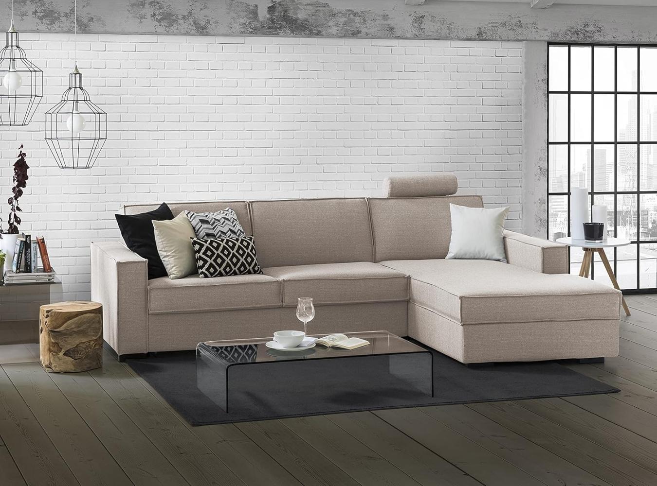 Talamo Italia Ecksofa Beatrice, Made in Italy, Drehbare Öffnung mit Matratze und Lattenrost, Halbinsel mit Stauraum links, mit schmalen Armlehnen, Cm: 260x95h90, Farbe Taubengrau Bild 1