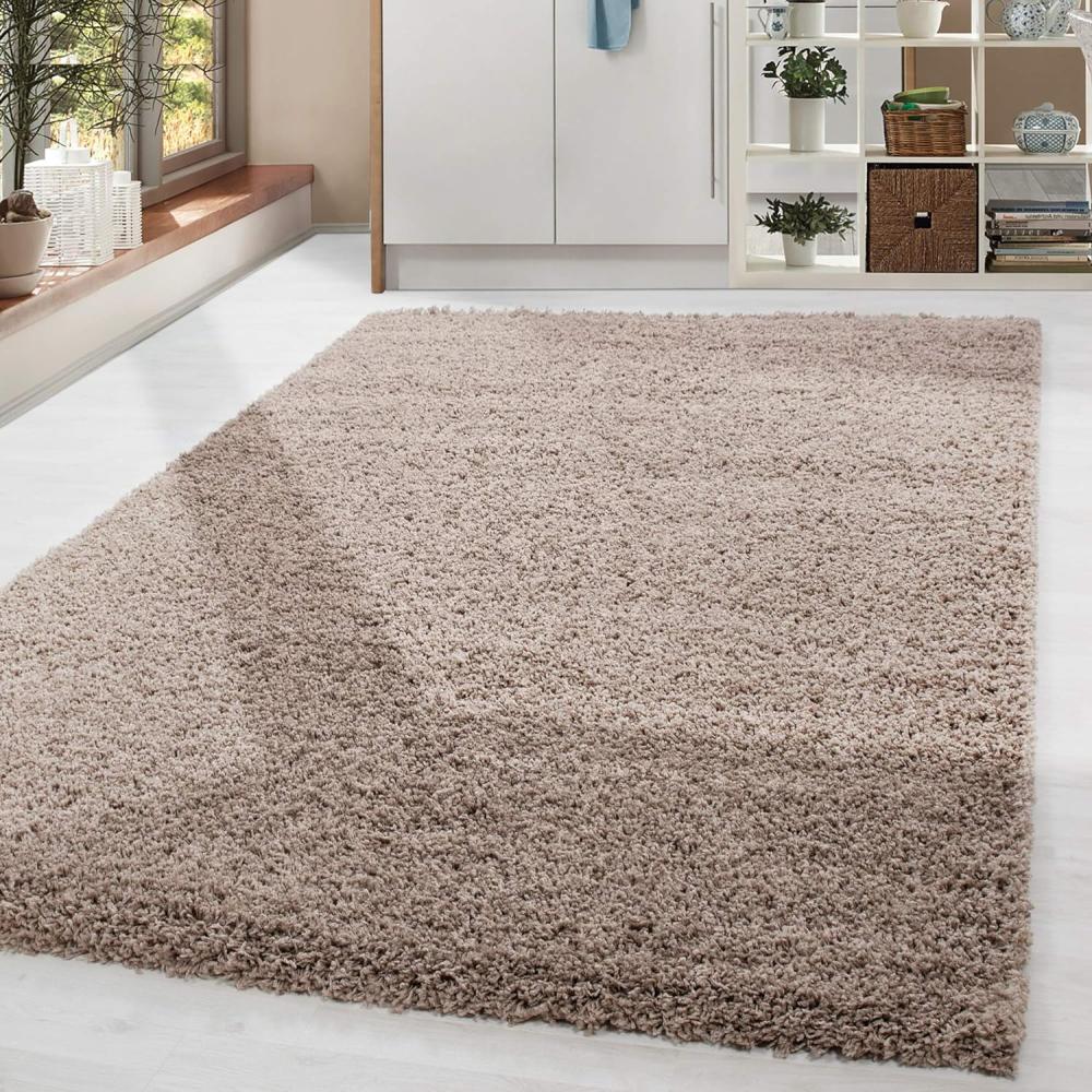 HomebyHome Shaggy Hochflor Wohnzimmerteppich Läufer 60x110 cm Beige - Flur Teppich Flauschig, Modern, Plüsch und Extra Weich - Ideal als Bettvorleger im Schlafzimmer und als Küchenläufer Bild 1