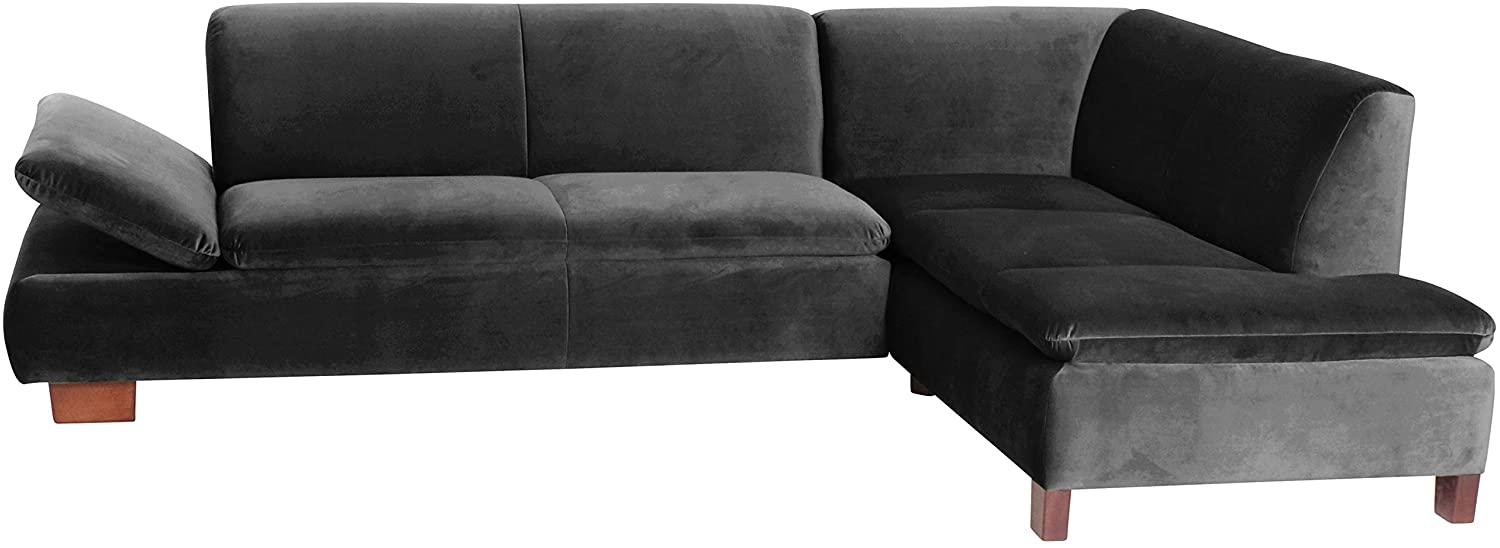 Terrence Ecksofa Samtvelours Schwarz Buche Nussbaumfarben Bild 1