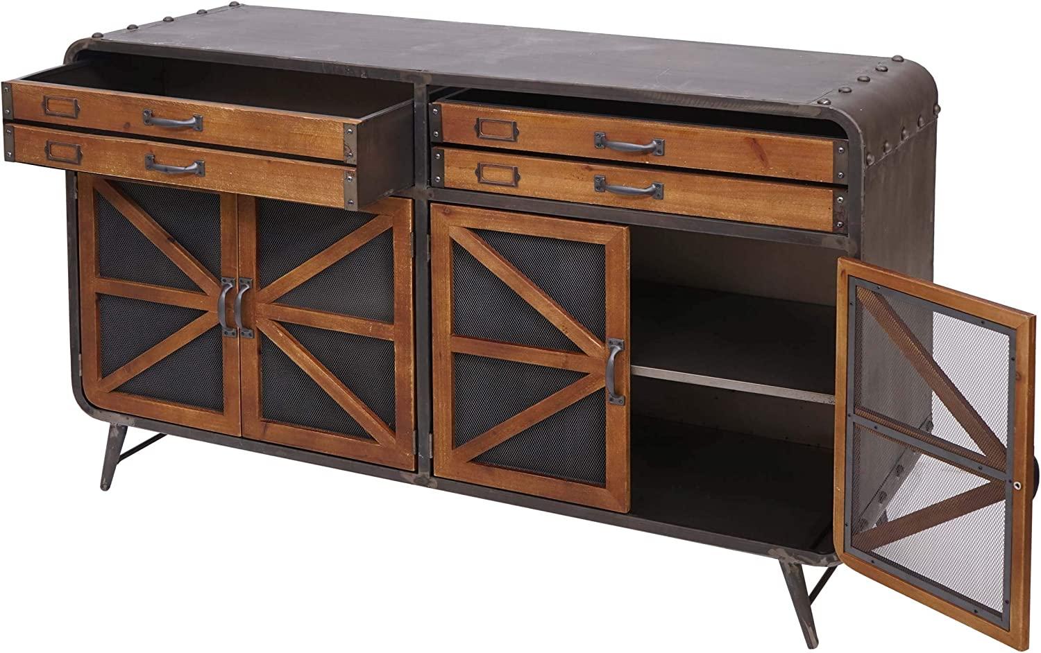 Sideboard HWC-F91, Kommode Schrank Highboard, Industrial Tanne Holz Metall 80x126x38cm, braun-schwarz Bild 1