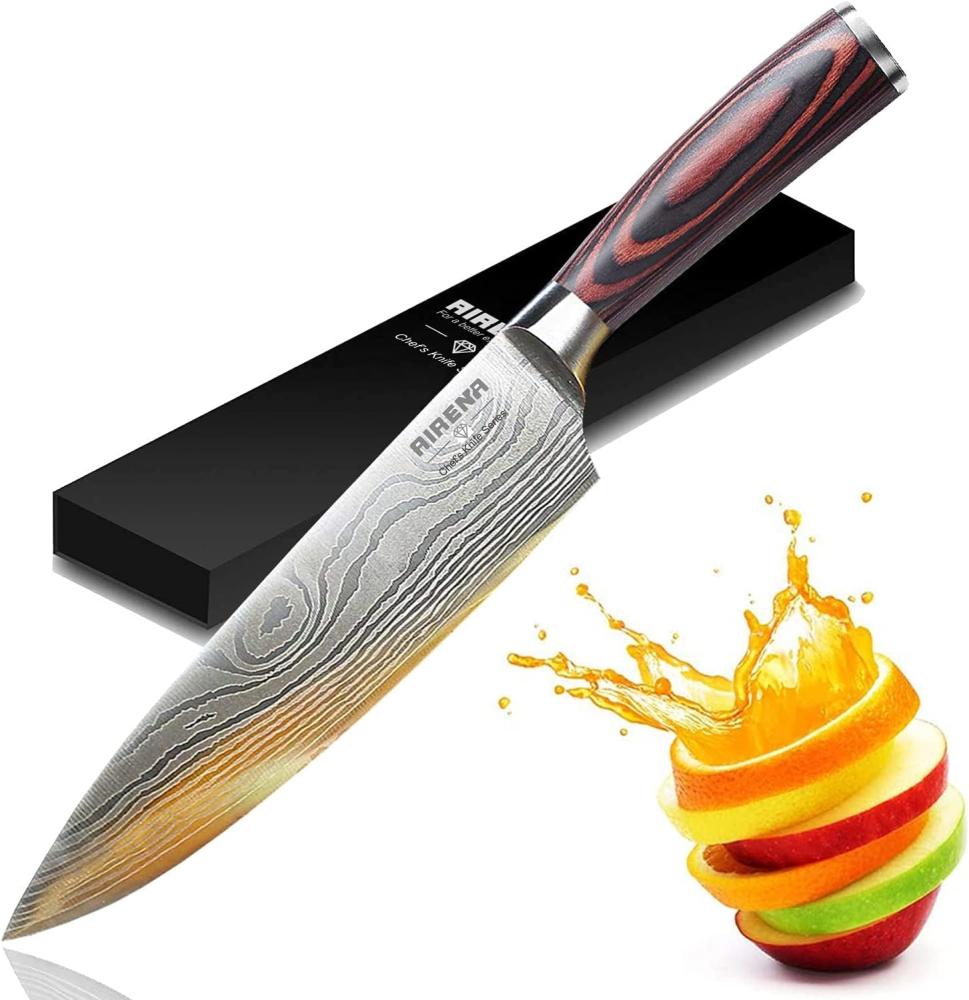 AIRENA Kochmesser, 8" Top Küchenmesser - Japanisches Messer im Damaststahl - Premium Rostfreier deutscher Stahl - Bester Wert mit Scheide & exquisiter Geschenkverpackung - Ultrascharfes Messer Bild 1