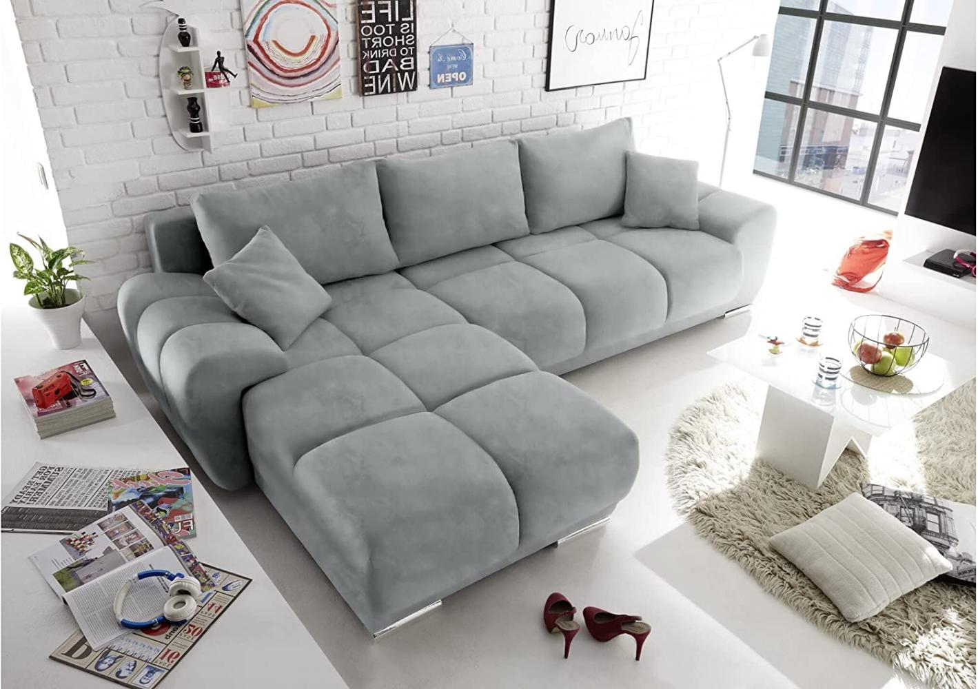 Stylefy Antalya Ecksofa Velours MONOLITH Silber Links mit Schlaffunktion Bild 1