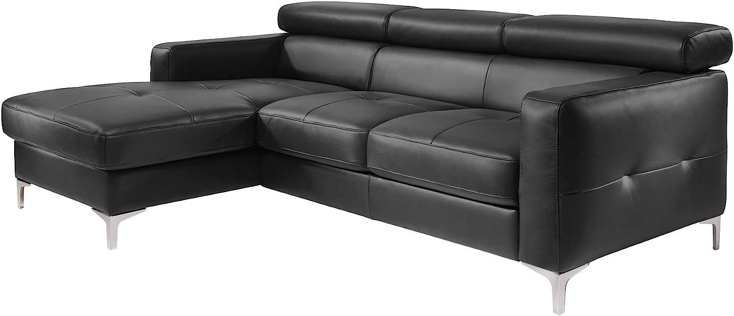 Mivano Ecksofa Sammy, Eckcouch in Lederoptik mit verstellbaren Kopfstützen und moderner Steppung, 227 x 74 x 187, Lederimitat, schwarz Bild 1