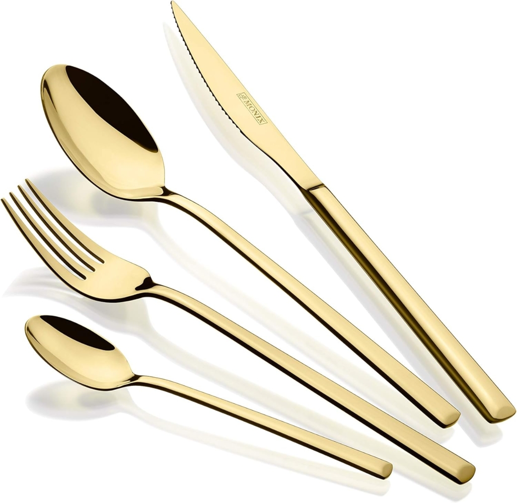 Monix Verona Gold Besteck-Set, 24-teilig, Edelstahl 18-10, modernes Design, hochglanzpoliert, Dicke 3 mm, 6 Personen Bild 1