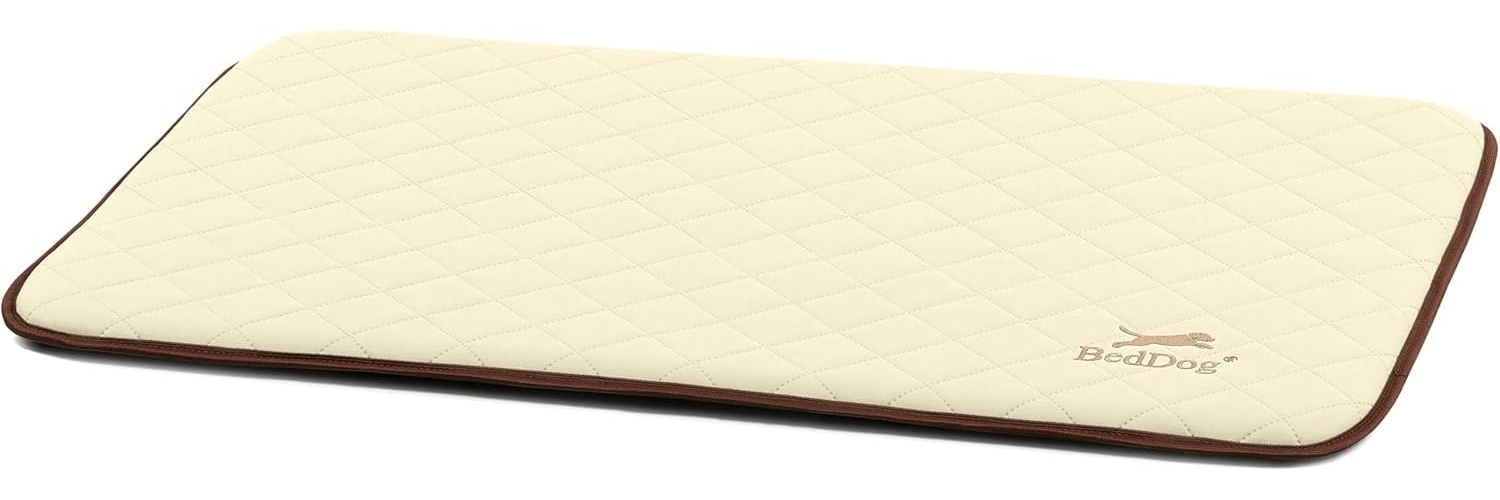 BedDog gesteppte Hundematte NELLY - Komfortables Hundekissen, langlebige Haustier-Unterlage aus Kunstleder, Hundebett, S-XXL L, SAND (creme) Bild 1