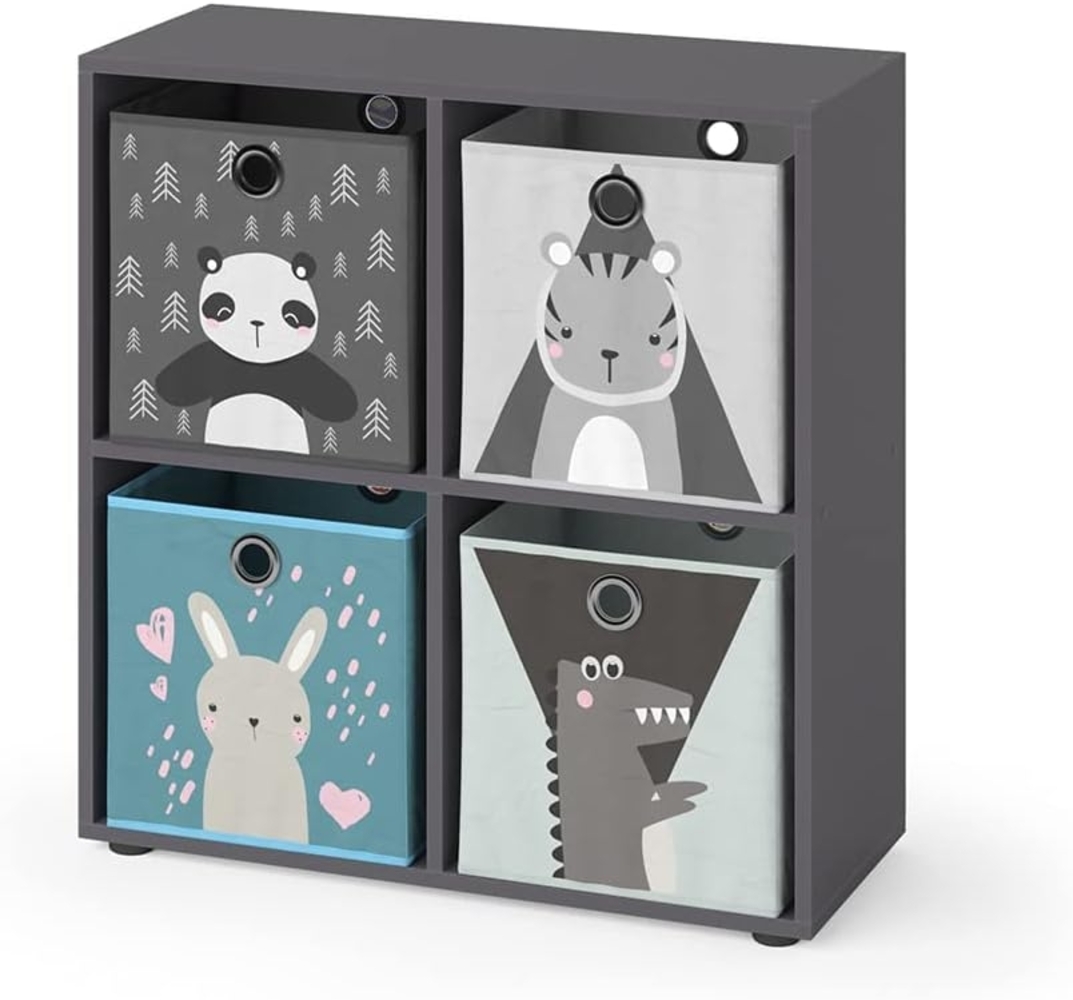 Kinderregal Tetra Grau 72.6 x 72 cm mit 4 Faltboxen Vicco Bild 1