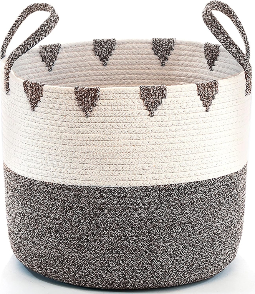 Kobolo Aufbewahrungskorb Baumwollkorb in braun und weiß mit Griffen Bild 1