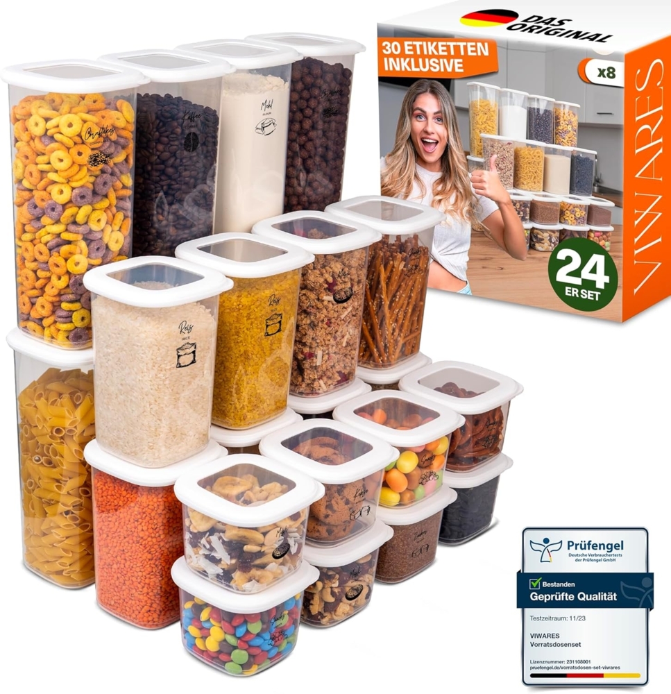 Viwares Vorratsdosen mit Deckel Luftdicht, 24er Vorratsbehälter Set BPA-Frei, Vorratsdose zur Müsli Mehl Aufbewahrung Küche, Praktische Organizer Küche, Frischhaltedosen für Lebensmittelaufbewahrung Bild 1