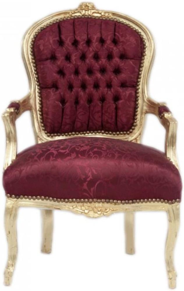 Casa Padrino Barock Salon Stuhl Mod1 Bordeaux Musterstoff / Gold Bild 1