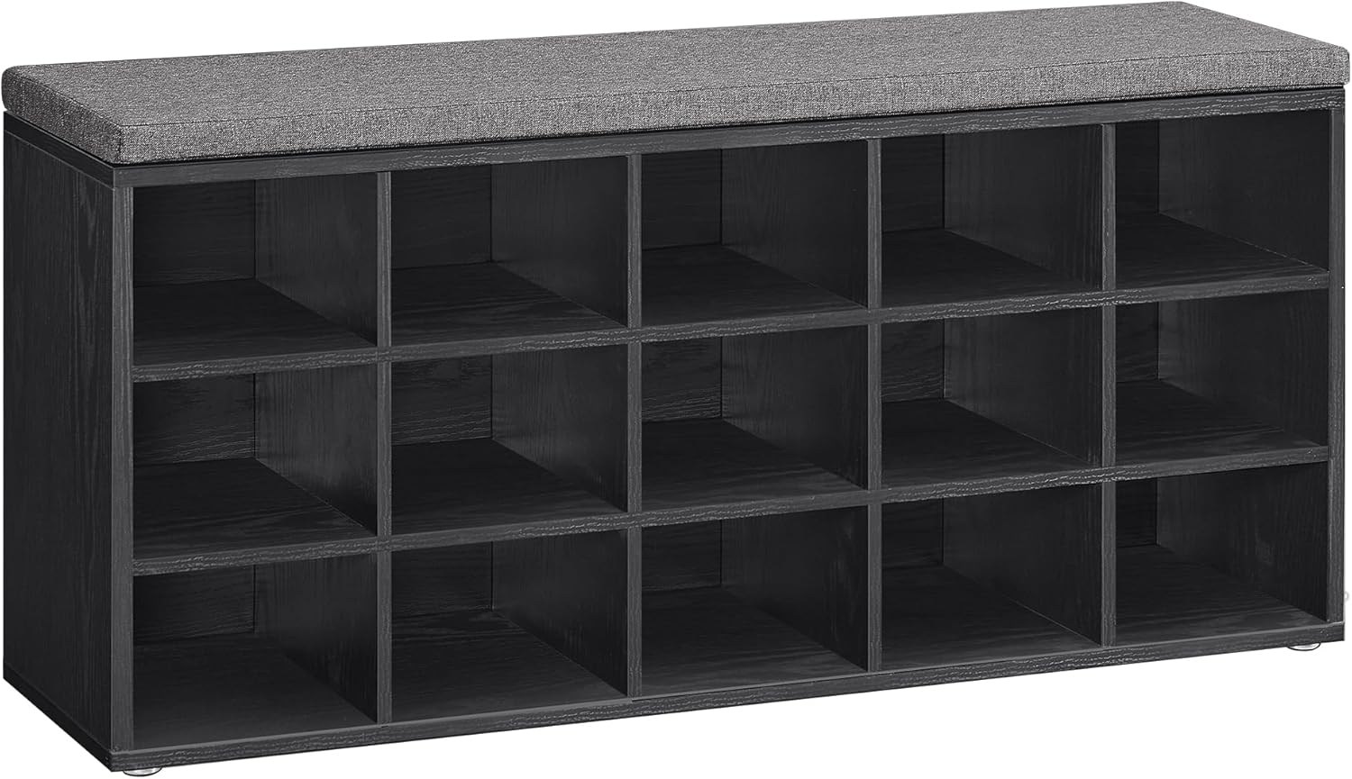 Vasagle Schuhbank, Schuhregal mit Sitzfläche, Sitzbank mit Stauraum, Kissen, 15 Fächer, für Wohnzimmer, Flur, 30 x 105 x 48 cm, ebenholzschwarz-schiefergrau LHSDE015B02 Bild 1