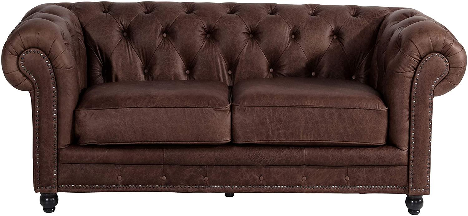 Orleans Sofa 2-Sitzer Echtleder Antikoptik Braun Buche Nussbaumfarben Bild 1