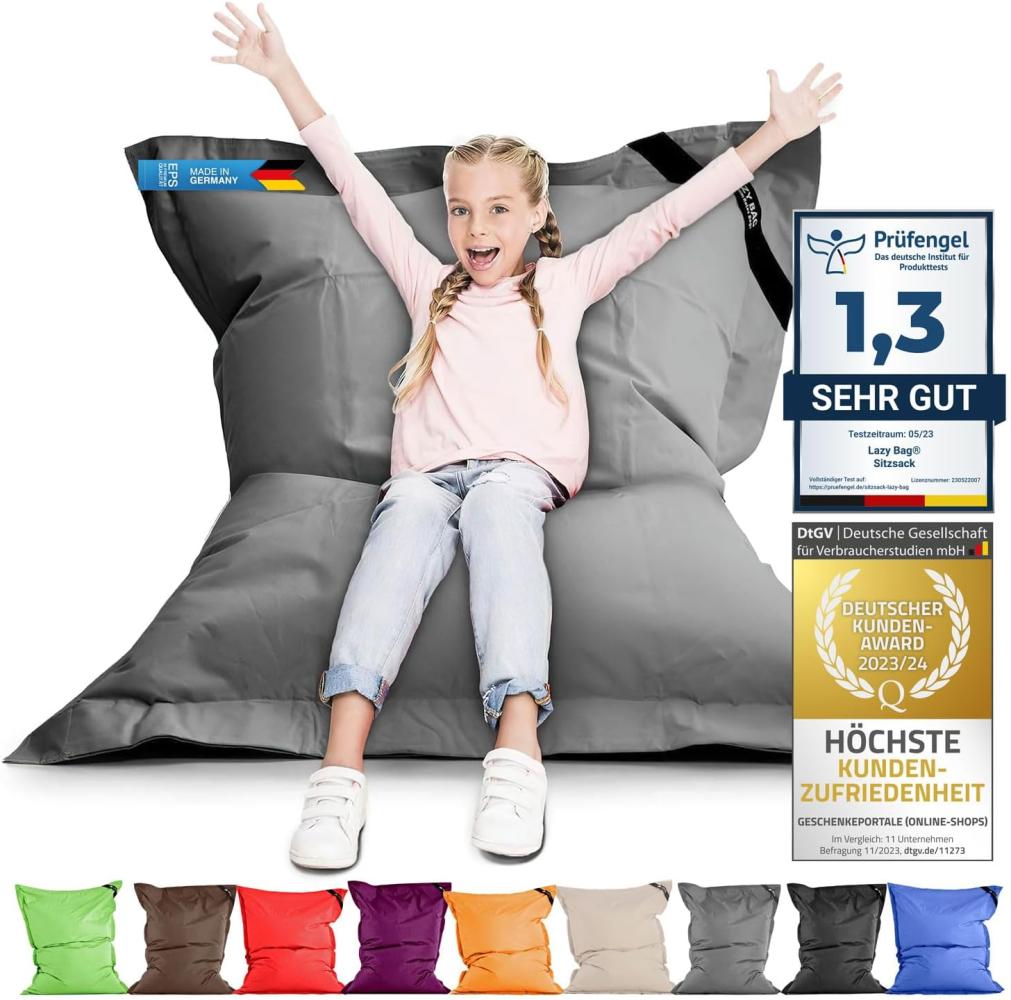 Lazy Bag Original Indoor & Outdoor Sitzsack XL 250 Liter Riesensitzsack Junior-Sitzkissen Sessel für Kinder & Erwachsene 160x120 (Grau) Bild 1