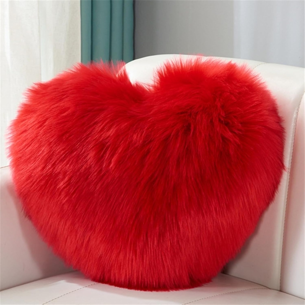 Herzkissen Doppelseitiger Flausch Superweiches Plüsch Dekokissen Love Zierkissen Herz Dekoratives Kissen für Wohnzimmer Sofa Kind Schlafzimmer Bett (Rot,35x45 cm) Bild 1