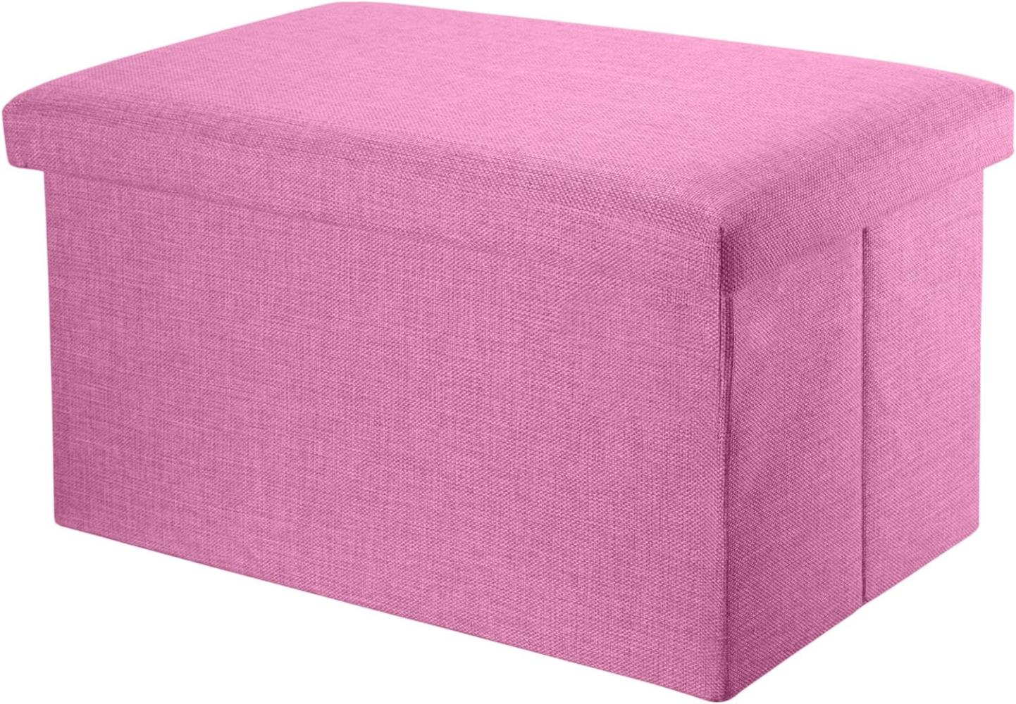 Intirilife Faltbare Sitzbank 78x38x38 cm in KIRSCHBLÜTEN PINK - Sitzwürfel mit Stauraum und Deckel aus Stoff in Leinen Optik - Sitzcube Fußablage Aufbewahrungsbox Truhe Sitzhocker Bild 1