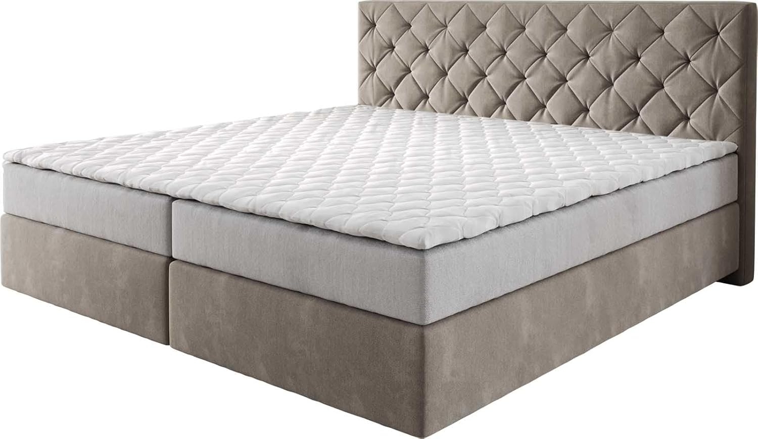 Boxspringbett Dream-Great Mikrofaser Beige 200x200 cm mit Taschenfederkernmatratze und Topper Visco Bild 1