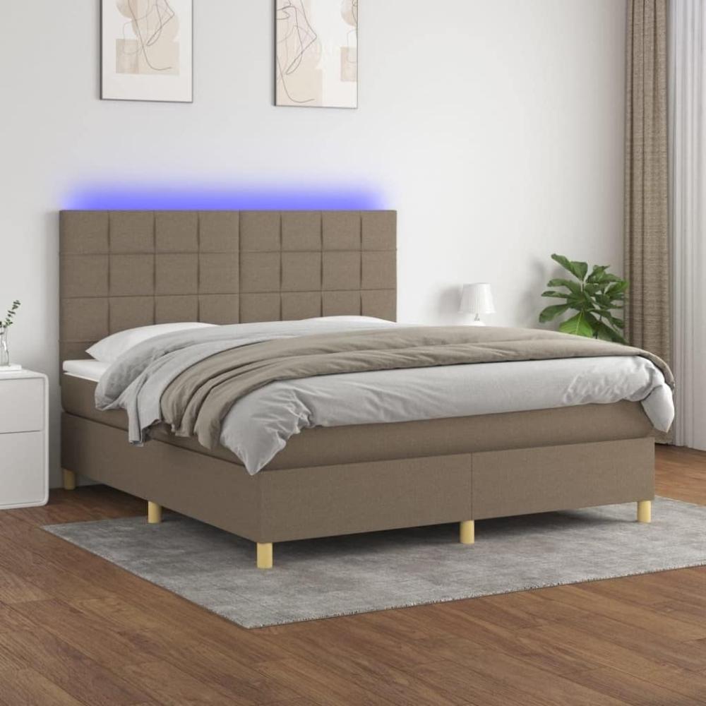 vidaXL Boxspringbett mit Matratze & LED Taupe 160x200 cm Stoff 3135449 Bild 1