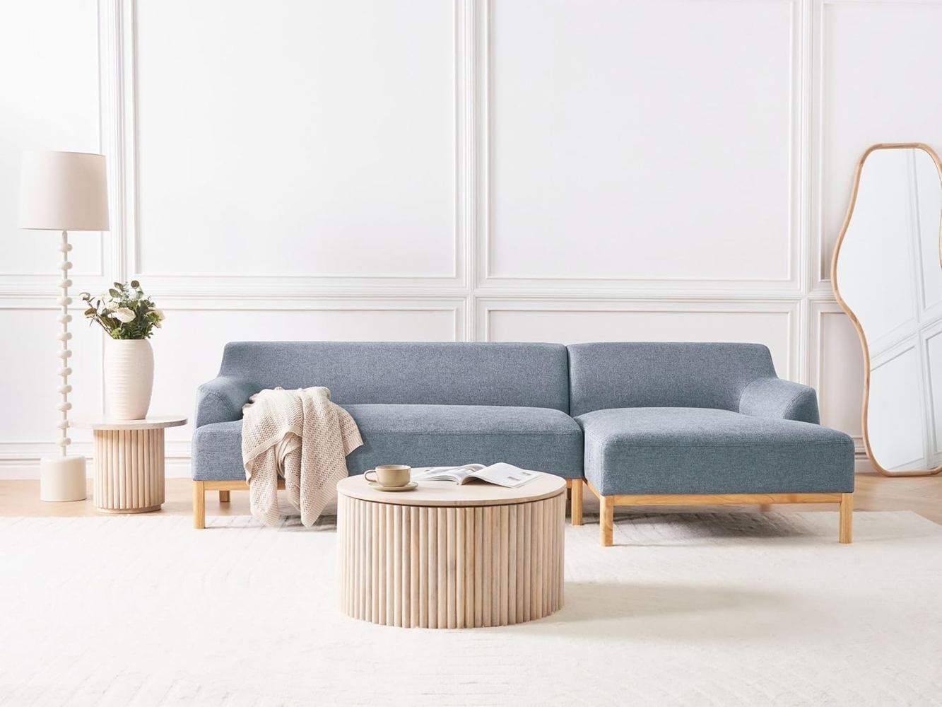 beliani 'SOSJO' Ecksofa, Stoff blau, Rechtsseitig, 251 x 132 x 74 cm Bild 1