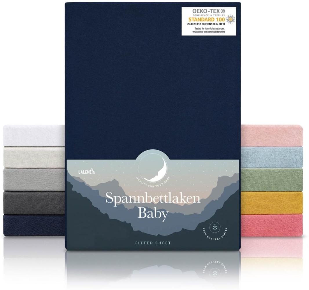 Laleni 2er-Set Jersey Spannbettlaken Laufgitter quadratisch 100x100 cm - Oeko-Tex Zertifiziert, 100% Baumwolle, atmungsaktives Spannbetttuch Baby, 135 g/m², Dark Ocean Blue - Blau Bild 1