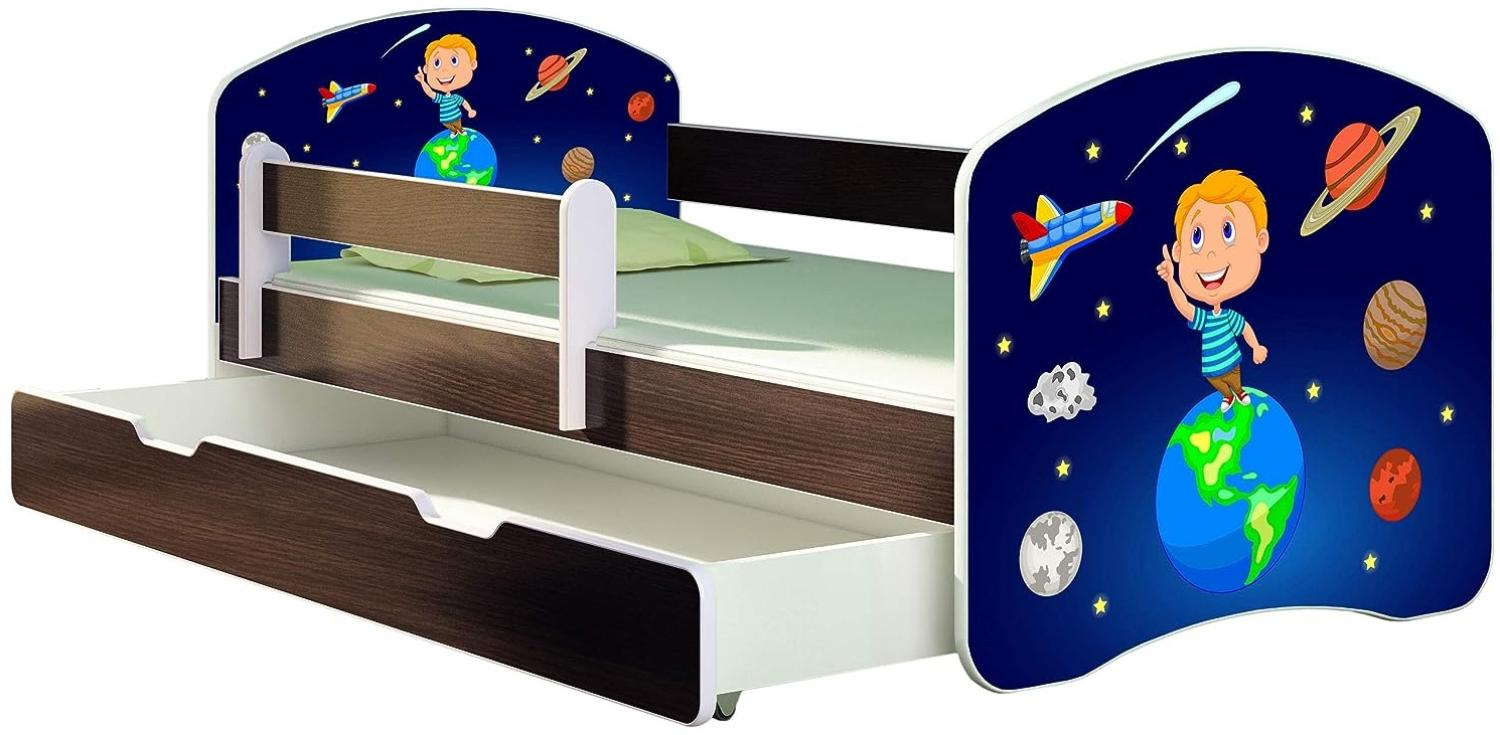 ACMA Kinderbett Jugendbett mit Einer Schublade und Matratze Wenge mit Rausfallschutz Lattenrost II 140x70 160x80 180x80 (22 Kosmos, 140x70 + Bettkasten) Bild 1