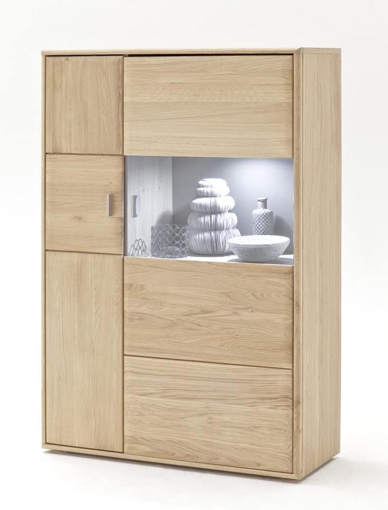 Highboard Torrent 10 links Eiche bianco massiv 94x140x39 cm Schrank mit Beleuchtung Bild 1