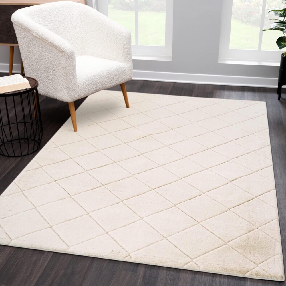 Carpet City Hochflor-Teppich Moment, rechteckig, Höhe: 31 mm, besonders weich, Kaninchen Fell Haptik, 3D-Effekt, Rauten, Wohnzimmer Bild 1