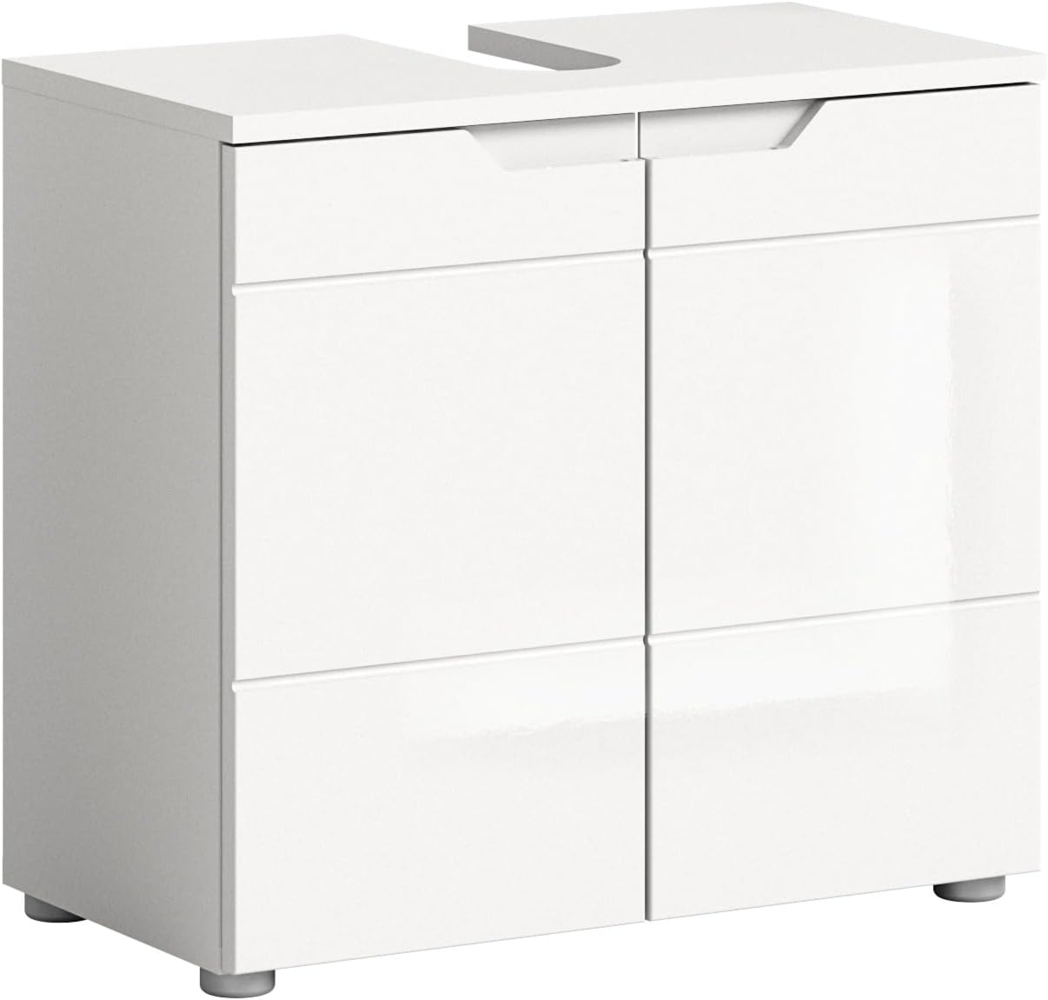 xonox. home Bad Solero X7WA9705 Waschbeckenunterschrank Badunterschrank Badezimmerschrank in Weiß Nachbildung und weiß Hochglanz tiefzieh, ca. B/H/T: 63 x 59 x 34 cm Bild 1