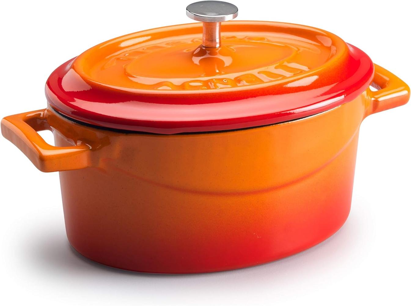 Pentole Agnelli Slowcook Kasserolle oval mit 2 Griffen, aus Gusseisen 4. 8 litri Arancio Bild 1