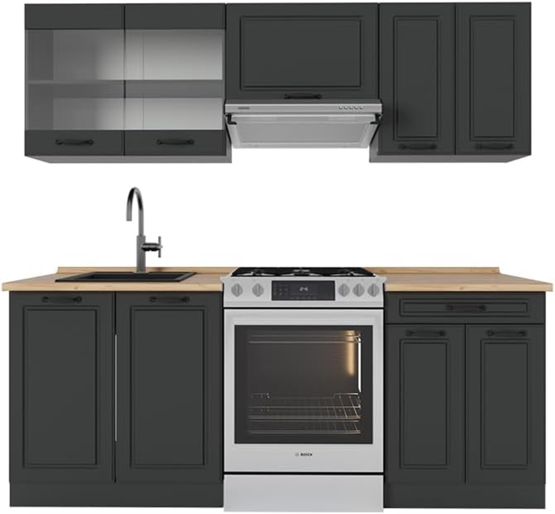 Küchenzeile R-Line Anthrazit Landhaus/Anthrazit 200 cm ohne Arbeitsplatte Vicco Bild 1