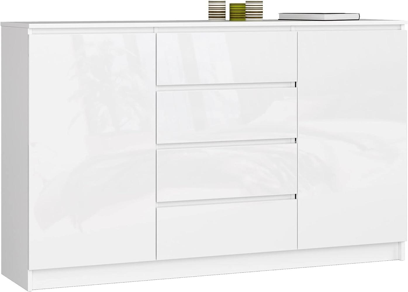 AKORD Kommode K 160 cm | 4 Schubladen und 2 Türen | für Wohnzimmer Schlafzimmer Schrank Wohnzimmer | Modernes Funktionelles Design | 16mm Schichtstoffplatte | Farbe Weiß Hochglanz Bild 1