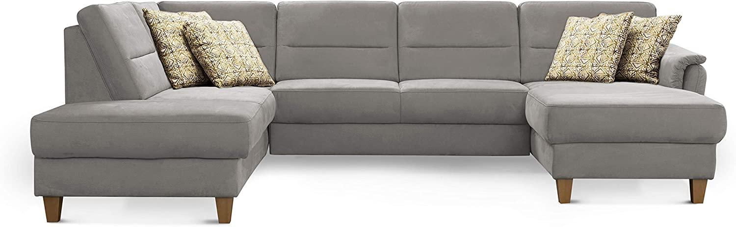 CAVADORE U-Form-Sofa Palera / Federkern-Wohnlandschaft im Landhausstil / 314 x 89 x 212 / Mikrofaser-Bezug, Hellgrau Bild 1