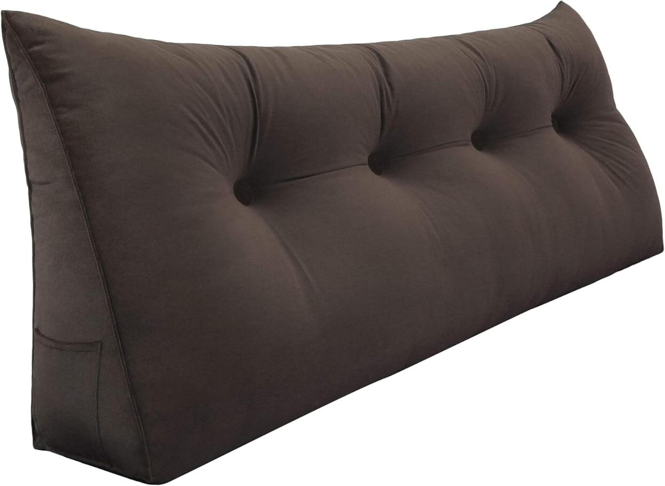 VERCART Großes Keil Lesekissen, Langes Bettruhe Rückenkissen, Dekoratives Kopfteilkissen, Dreieckiges Positionierungs Körperkissen für Tagesbett oder Couch, Samt Braun, 120cm Bild 1