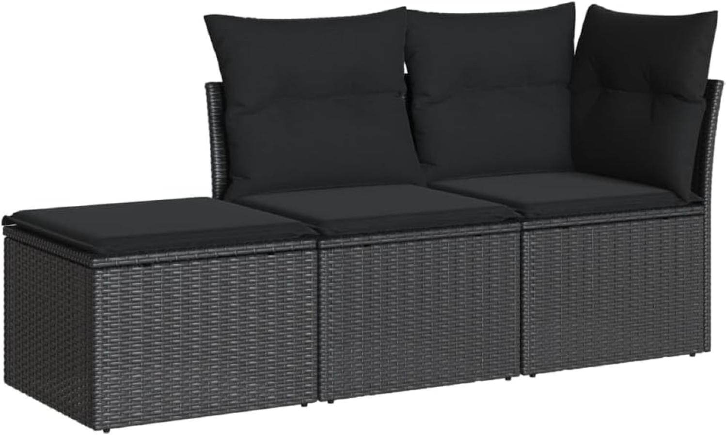 vidaXL 3-tlg. Garten-Sofagarnitur mit Kissen Schwarz Poly Rattan 3217465 Bild 1