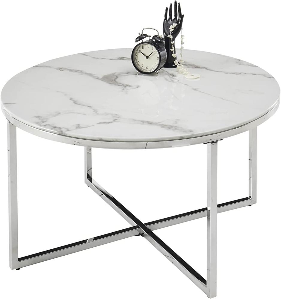 Beistelltisch >Lemavi< (B/H/T: 80 x 45 x 80 cm) in Marmoroptik weiß, Chrom Bild 1