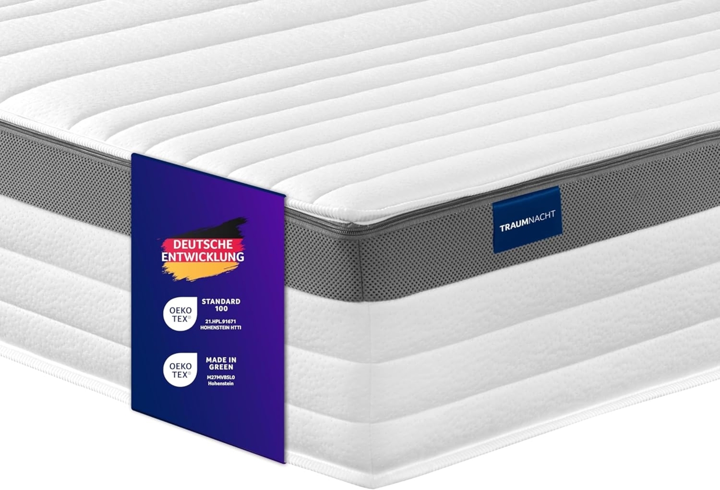 Traumnacht Premium 7-Zonen 500er Tonnentaschenfederkernmatratze, Härtegrad 3 (H3), 90x200 cm, Öko-Tex Zertifiziert, produziert nach deutschem Qualitätsstandard Bild 1