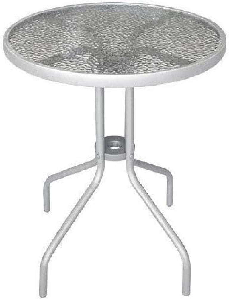 Bistrotisch Balkontisch Gartentisch Terrassentisch Glastisch silber ⌀ 60 cm Bild 1