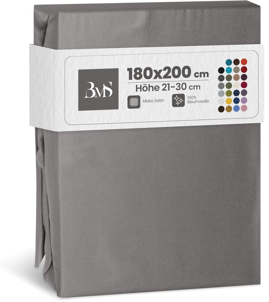 Bettwaesche-mit-Stil Mako-Satin Spannbettlaken dunkelgrau 180x200cm Höhe 21-30cm Bild 1