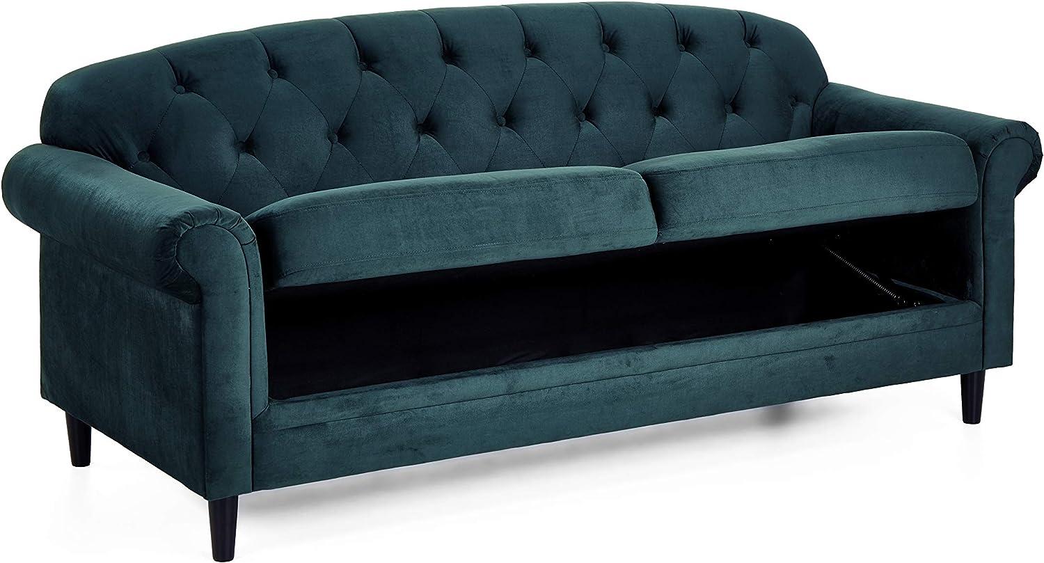 Atlantic Home Collection Sofa CARLA, mit Stauraumfunktion, Wellenunterfederung (NOSAG), Velourbezug in Samthaptik, Grün Bild 1