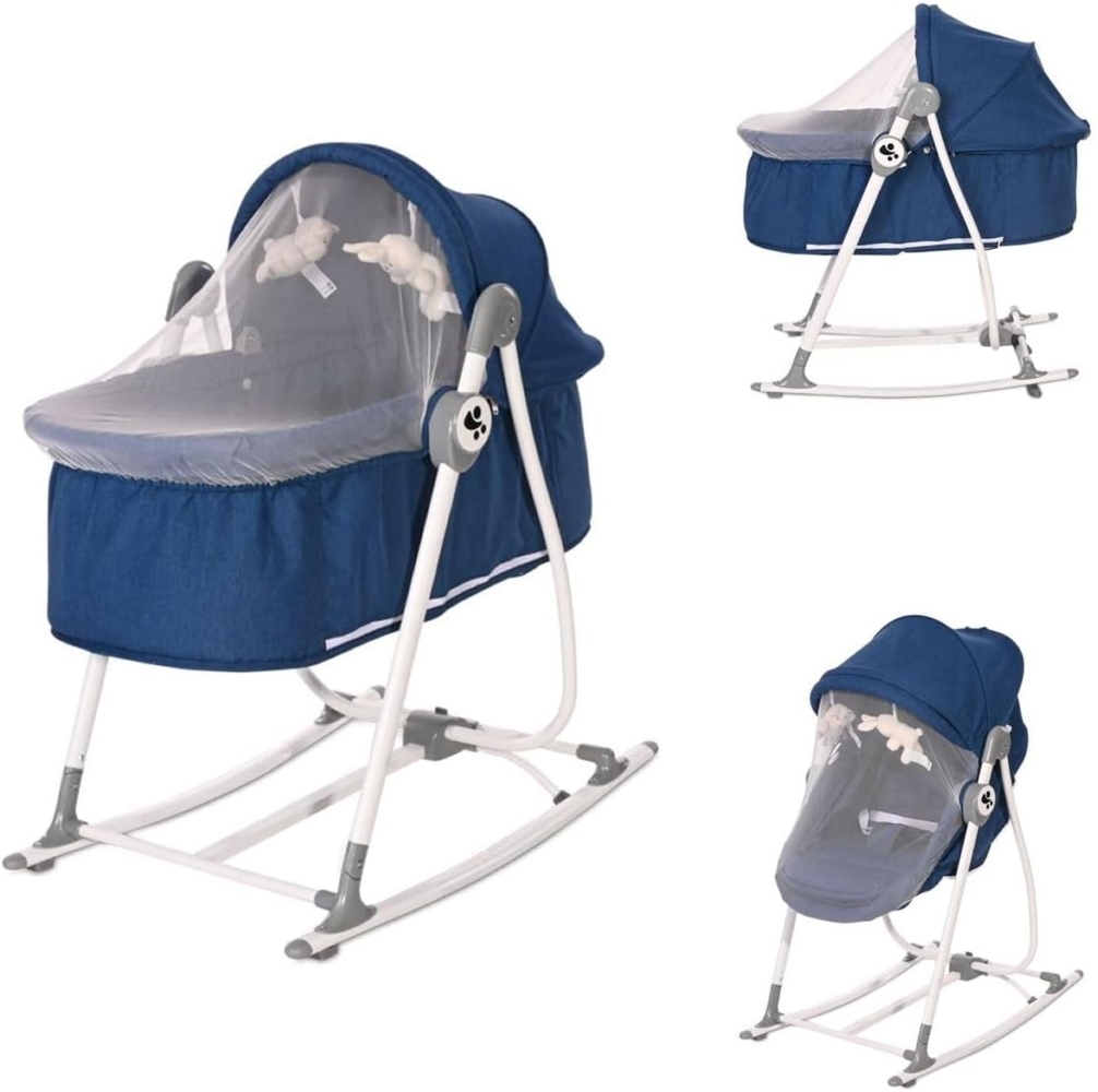Lorelli Babywiege manuell Alicante 2 in 1 Babywippe Moskitonetz Sonnendach Gurt blau Bild 1