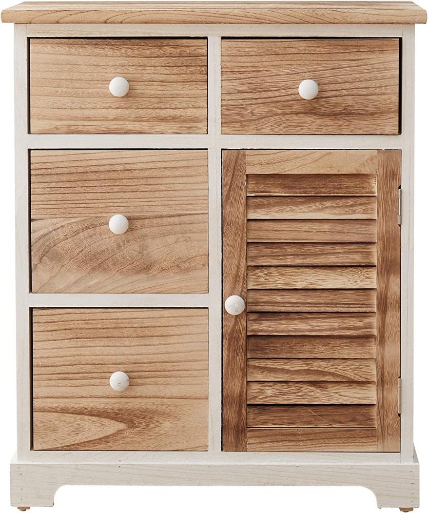 Rebecca Mobili Kommode Schubladenschrank Weiß Hellbraun 4 Schubladen 1 Tür Holz Design Wohneinrichtung Wohnzimmer Badezimmer - Maße: 70 x 60 x 30 cm (HxLxB) - Art. RE6068 Bild 1