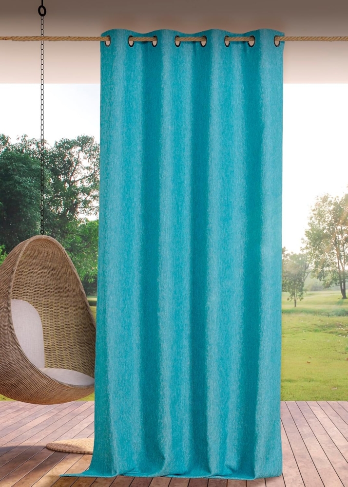 Linder Outdoor-Vorhang, wasserabweisend, gewebt und gefärbt in Frankreich, mit Ösen, antioxidativ, Farbe: Mittelmeerblau, Maße: 140x265 cm, 100% Polypropylen, Kollektion Rooftop Bild 1